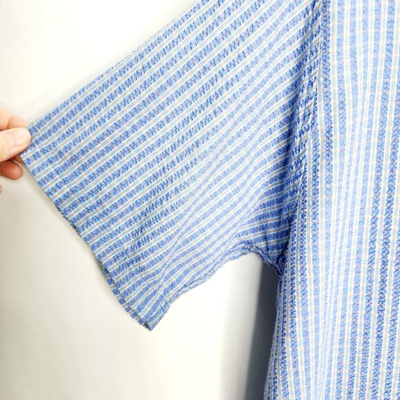 Royal Robbins Outdoor  Travel Blue Striped Men's Button Front Short Sleeve Shirt - Picture 3 of 12
